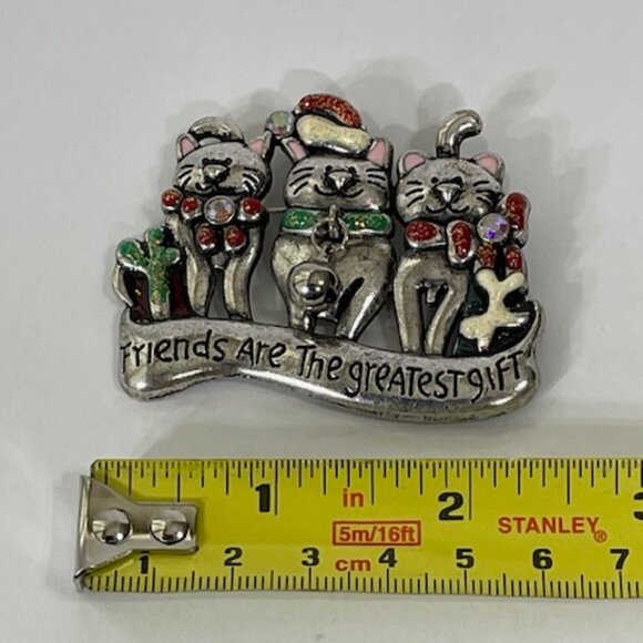 Silvertone three cat brooch. "Friends are the greatest gift" - Picture 6 of 6